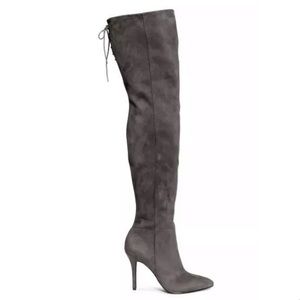 NEW H&M Faux Suede Grey Thigh High Heel Boot  (9)